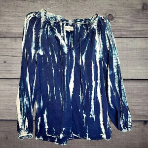 Knox Rose Blue Tie Dye Flowy Long Sleeve Blouse size XS